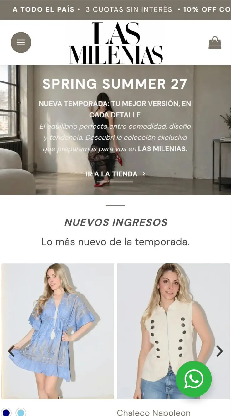 Tienda online de Las Milenias en el celular